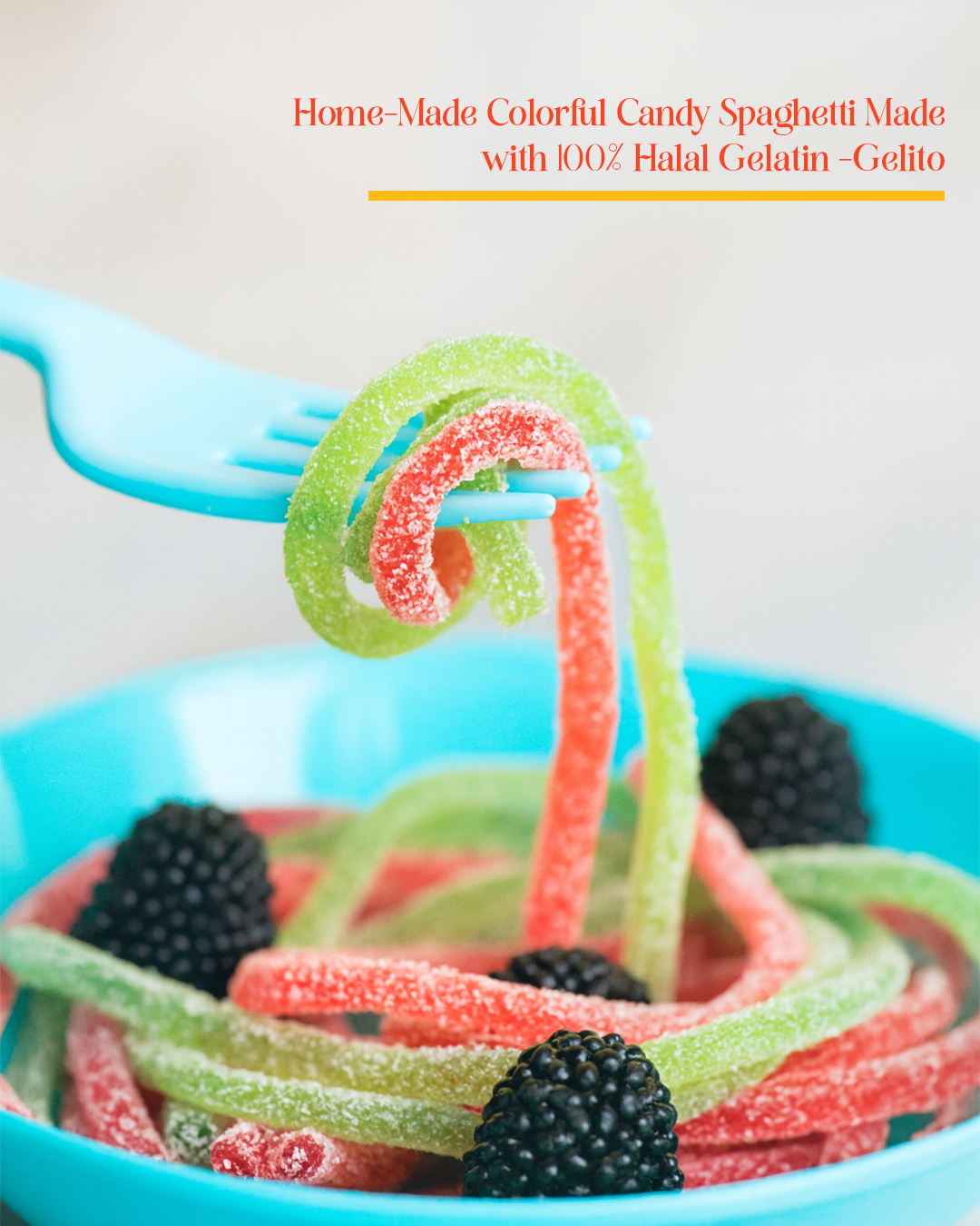 Home-Made colorful Candy Spaghetti Made with Gelito