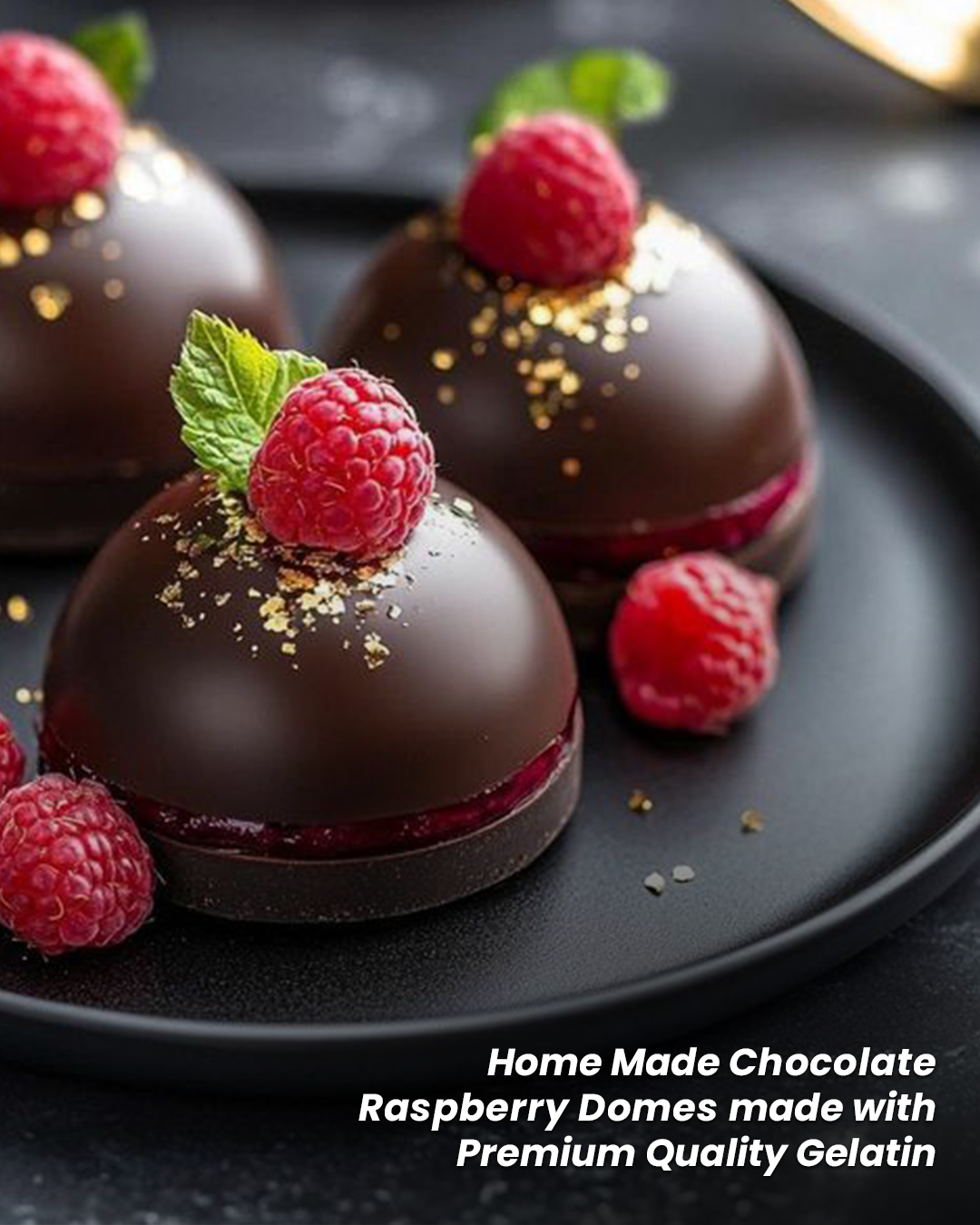 Homemade Chocolate Raspberry Domes Made with Premium Quality Gelatin