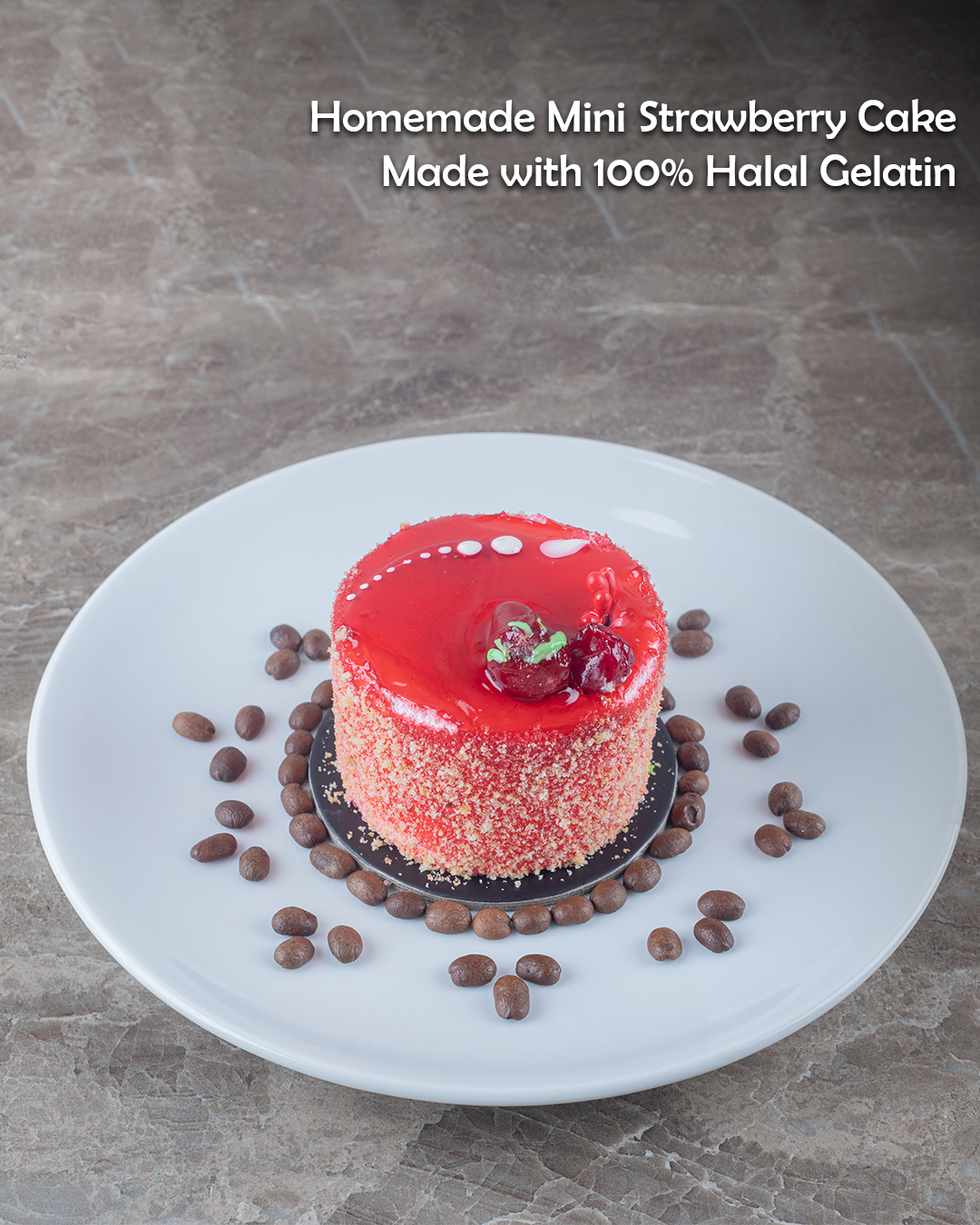 Homemade Mini Strawberry Cake Made with 100% Halal Gelatin